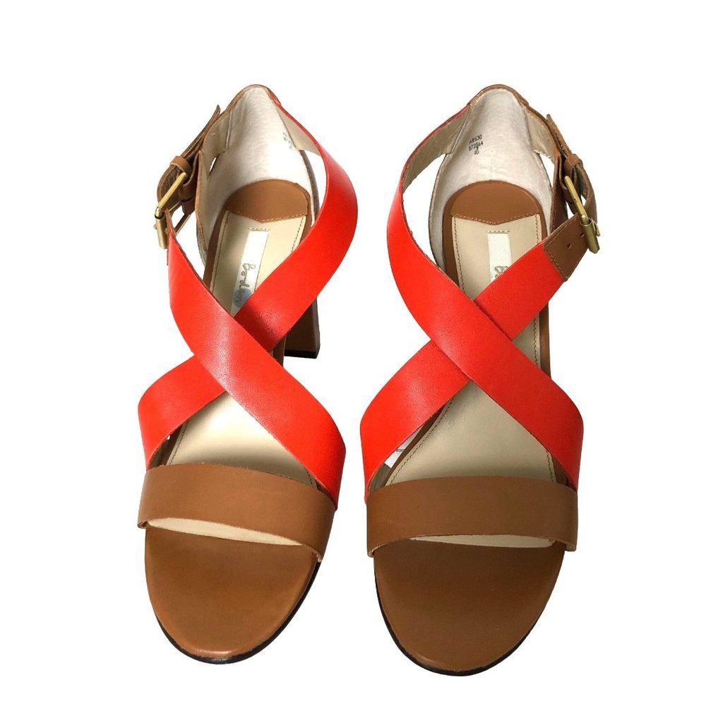 NWT Boden Tan & Red-Orange Block Heel Sandal Size: 8.5 US EU:40